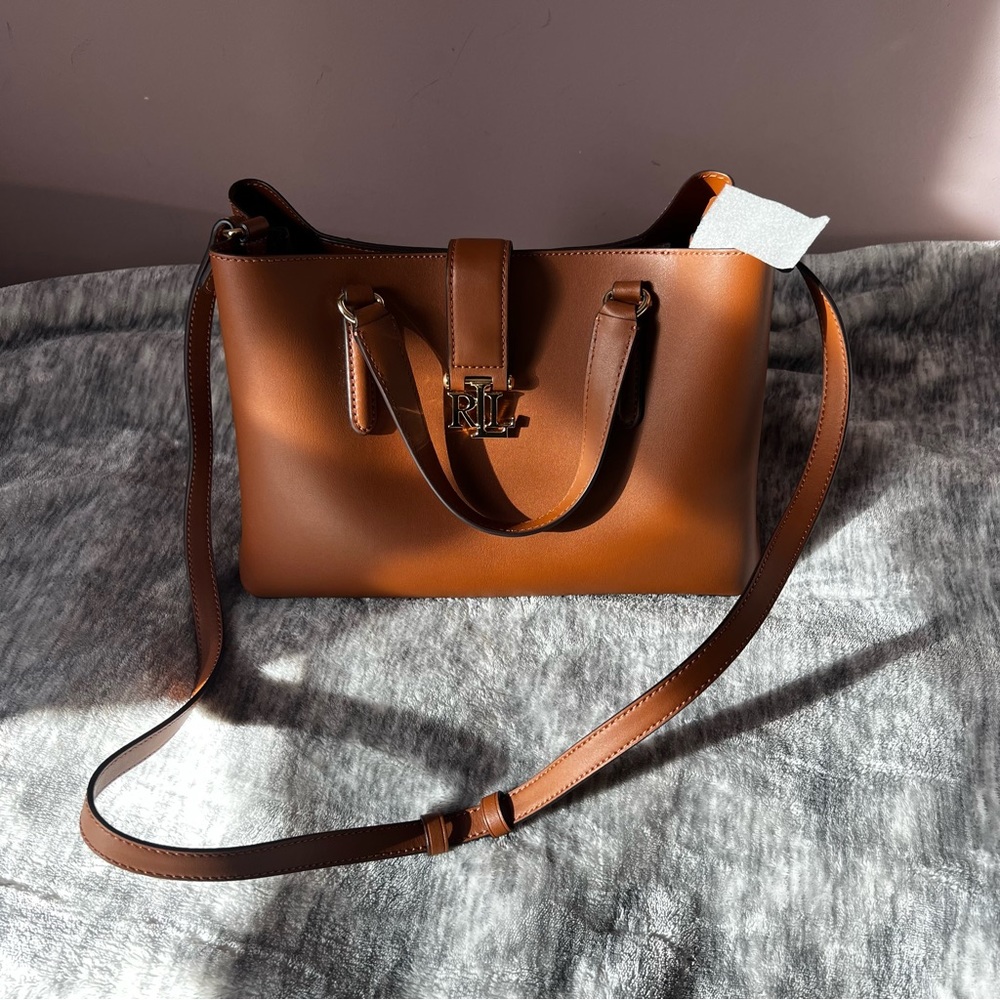 LAUREN BY RALPH LAUREN TAN SHOULDER BAG CROSSBODY LOGO - Picture 2 of 15